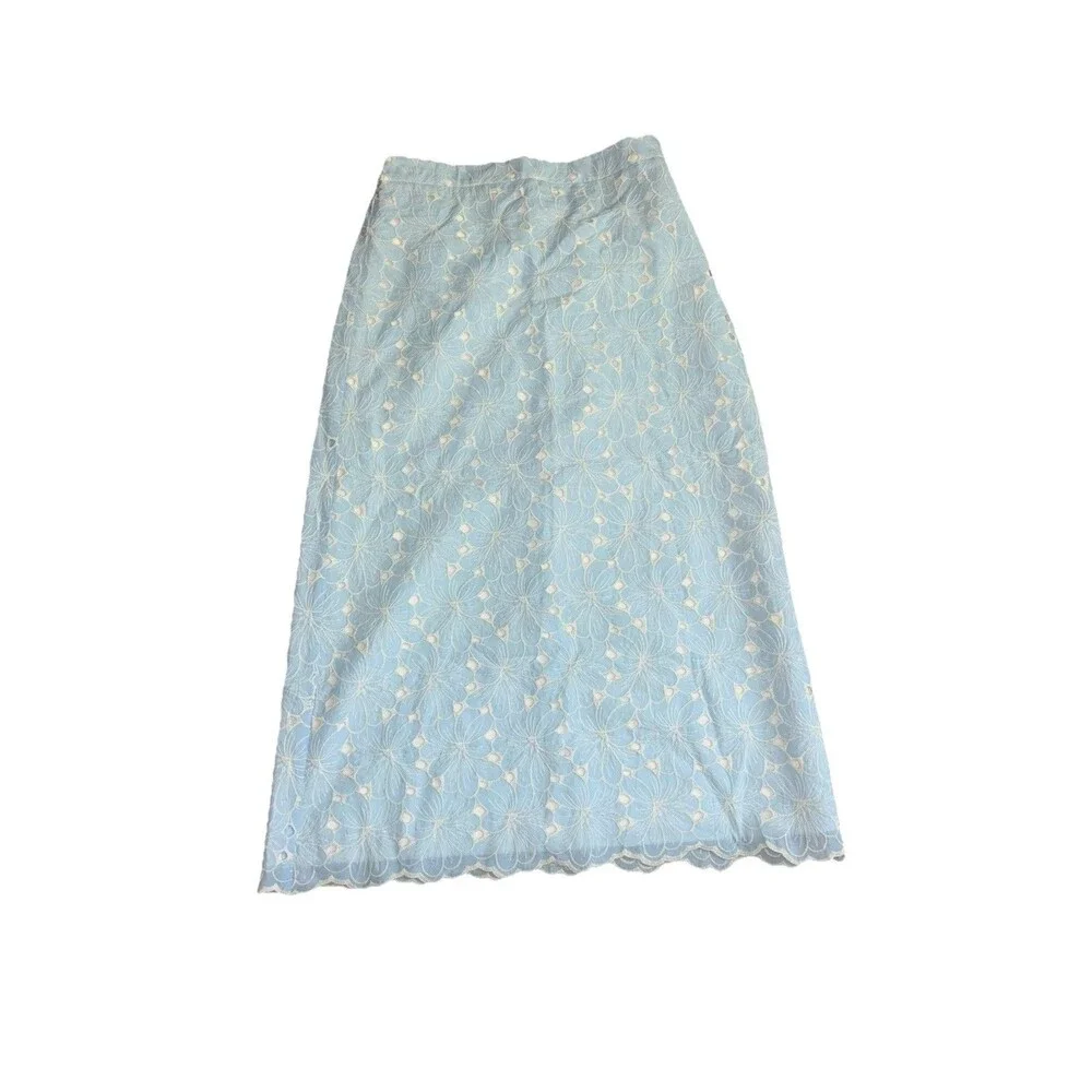Tuckernuck Silas Blue Eyelet Cotton Midi Skirt Medium